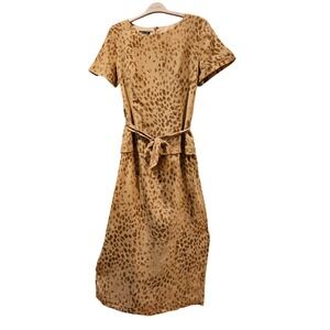 Spenser Jeremy Women's 100 Silk Leopard Print Midi Dress Belted Size 16